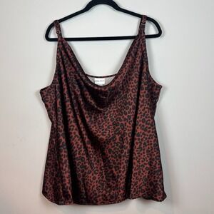 Ava & Viv Tank Top Womens 3X Satin‎ Animal Print Adjustable Straps Brown Party